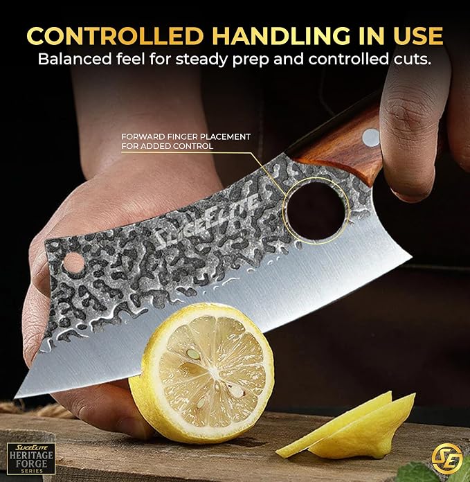 6PC Knife Set Leather Roll Cleaver Serbian Viking Boning Scimitar Kiritsuke | Butcher Knives • Kitchen Knife Set • Meat Cutting • BBQ • Carving • Slicing • Prep • Hammered Pattern Forged Steel Blades