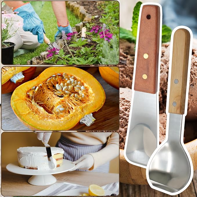 2 Pack Ice Cream Spade Set, Stainless Steel Ice Cream Scoop with Wooden Handle Butter Cutter Cake Scraper Essential Kitchen Tool