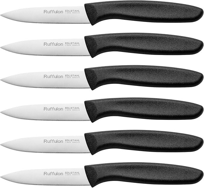 Paring Knife Fruit Knife Set (6 Pieces), Ultra Sharp Stainless Steel Vegetable and Fruit Knife with PP Plastic Ergonomic Handle for Cutting Fruits and Vegetables.Black.