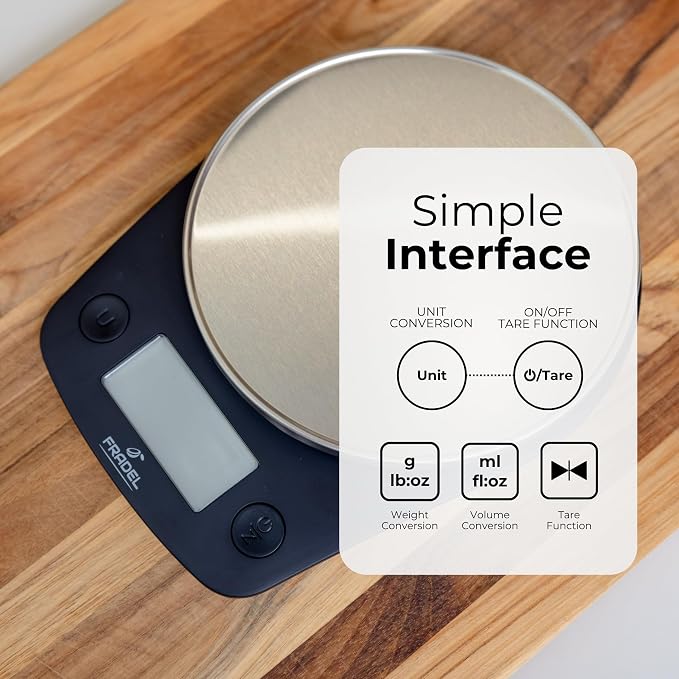 Fradel 0.1g Digital Kitchen Food Scale in Grams & Ounces - 11lb, for Cooking, Baking, Weight Loss - Round