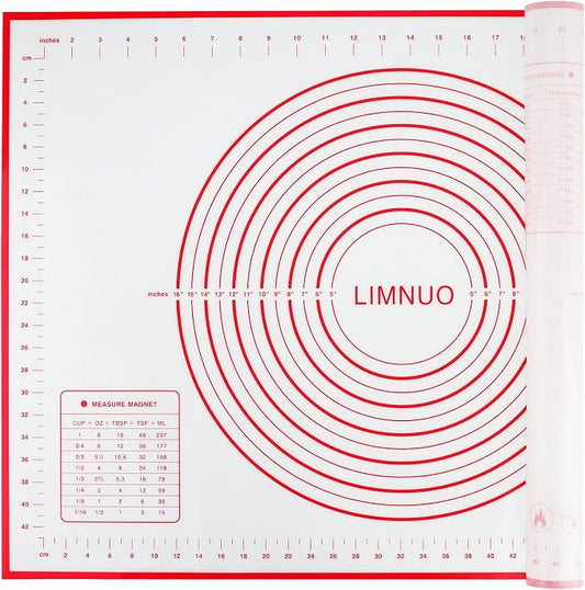 Silicone Baking Mat，Non Stick Rolling Dough with Measurements for Pie Pizza Cookies Fondant Making，Extra Thick Non Slip Silicone Pastry Mat (Red, XL-20"×28")