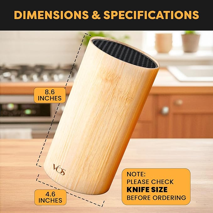Vos Universal Knife Block - Countertop Knife Block Without Knives - Knife Holder with Non-Slip Base Sturdy Knife Organizer - Space Saving Knife Stand, Sleek & Modern Knife Rack - Bamboo