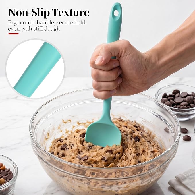 600ºF Heat Resistant Silicone Spoon Spatula Set of 3, Aqua Sky | High Heat Food Safe Seamless Kitchen Spoonula Scraper for Cooking Baking Mixing Scraping Stirring Nonstick Cookware Pan Bowl