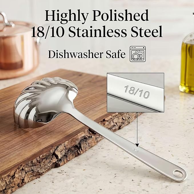 18/10 Stainless Steel Soup Ladle,9-Inch Artistic Shell-Shaped Serving Spoons with Creative Wave Edges,Mirror Polished Small Gravy Ladles for Sauces,Dressings and Party Service(Set of 2)(Silver)