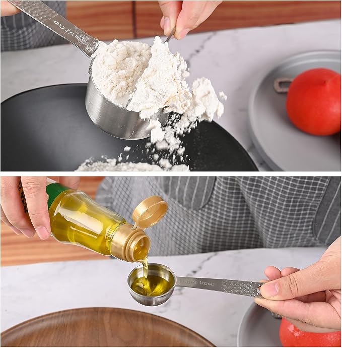 18/8 Stainless Steel Measuring Spoons Set, Measurer Spoons Heavy Duty Solid Measurement Spoons(Siliver-6spoons+1ring)