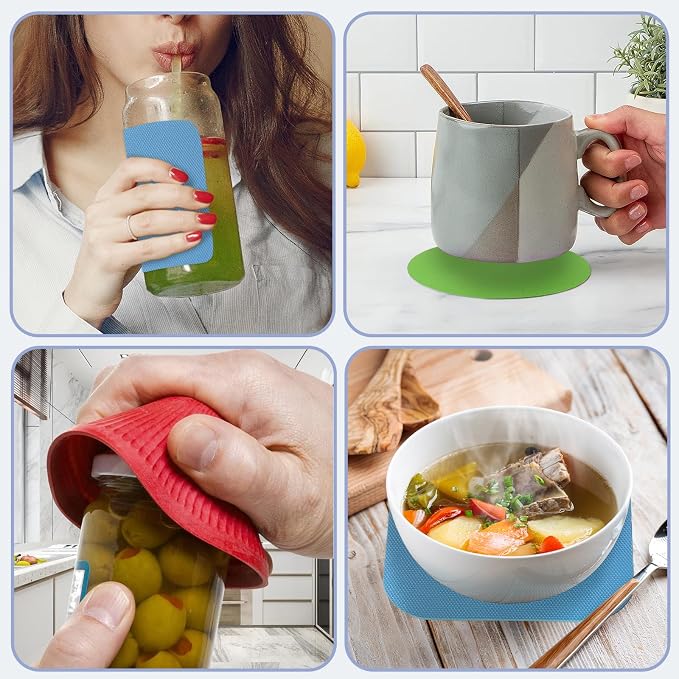 Imeepa 3PCS Rubber Jar Opener Gripper Pads for Seniors (Blue+Green+Red) | Non-Slip Rubber Grips Open Tight Jars Easily. Ideal for Arthritis, Weak Hands. 3-Piece Set, Versatile For Bottles & Cans