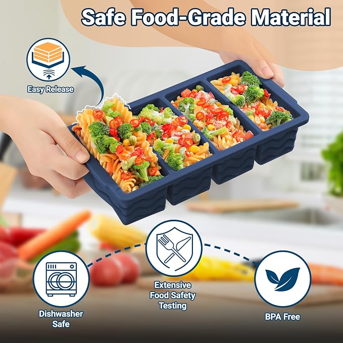 Doasuwish Silicone Freezer Tray for Soup with Lid – 1-Cup Soup Container Cube Style Ice Cube Trays for Freezer, Meal Prep & Food Storage, Freeze 250mL/125mL Portions – 2 Pack