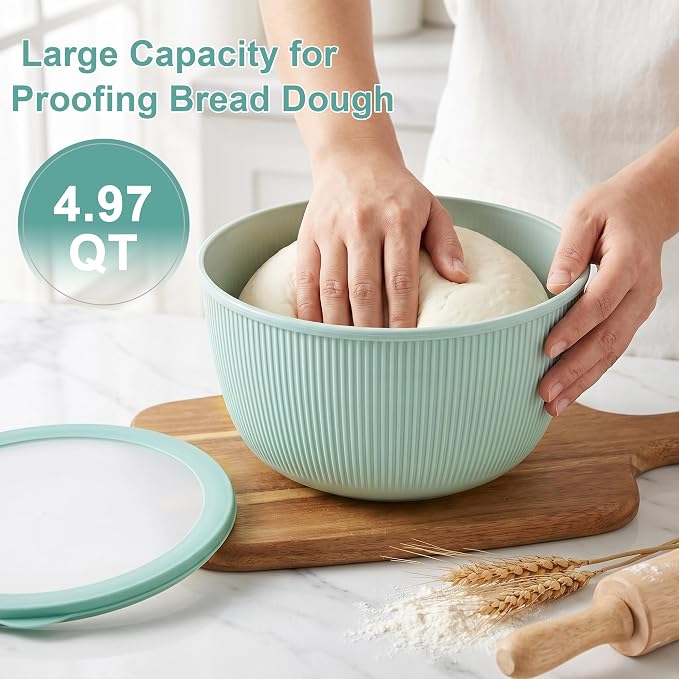BoxedHome Mixing Bowls with Lids Set, 4.97 Quarts | BPA Free Plastic, Microwave Safe,Green