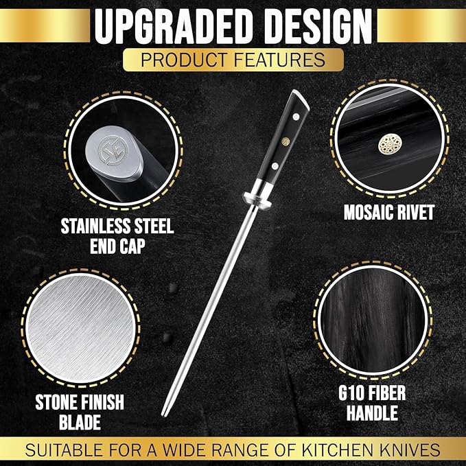 SliceElite Knife Sharpener Rod 10 Inch Sharpening Steel G10 Handle Diamond Coated Honing Rod Knife Steel Sharpener Chef Kitchen Knives Tool Honer Sharpener Japanese Style Utility