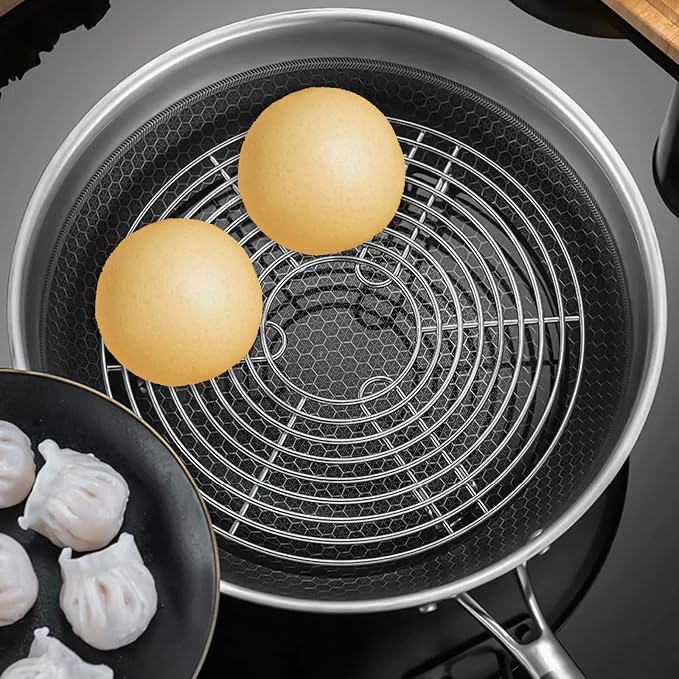 Round Steamer Rack and Cooling Rack,Stainless Steel Pot Trivet, Cooking Rack,Wire Steamer Kettle Rack Holder, Air Fryer Cooking Steamer Rack for Baking Canning Cooking Steaming, 8.7''X2.8''