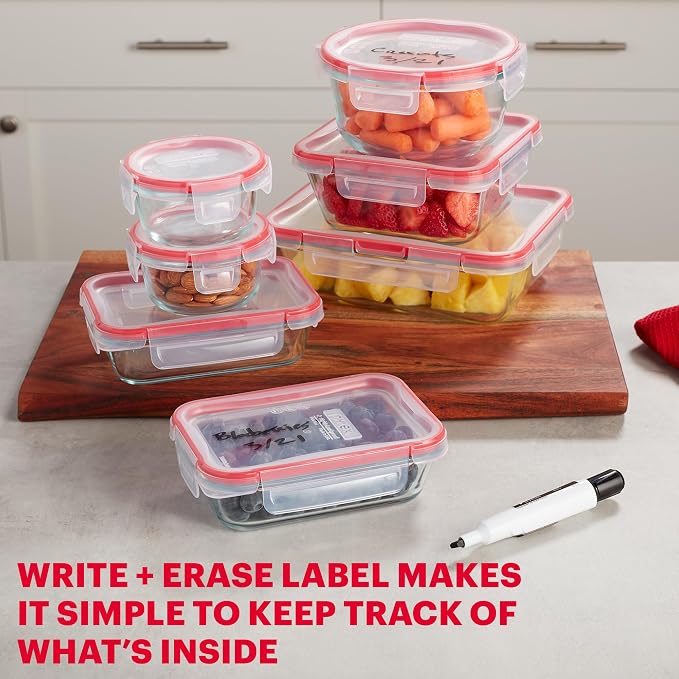 Pyrex Freshlock (7-Pack) Glass Food Storage Containers Set (1, 2, 4 Cup) | Meal prep containers with airtight locking lids, freezer, dishwasher, & microwave safe
