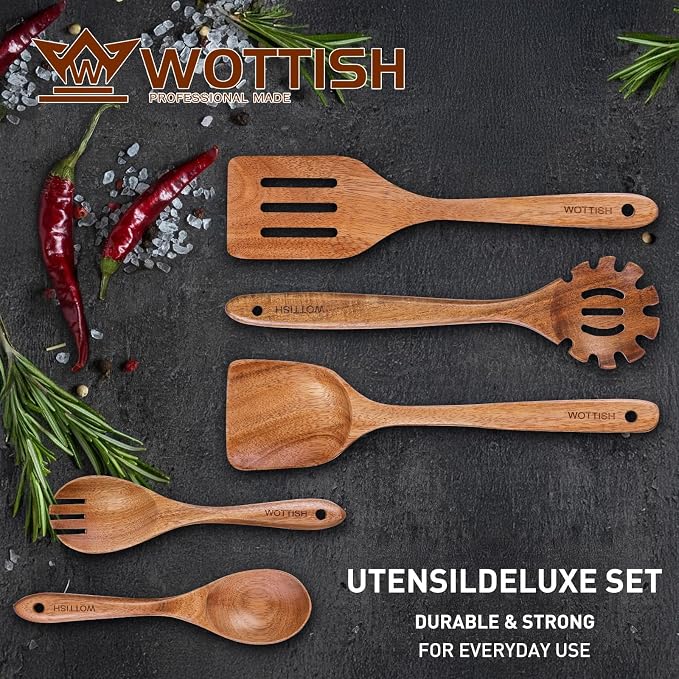 Wooden Kitchen Utensil Set - Natural Solid Wood Spoons, Non-Toxic, Heat Resistant, Non-Scratch and Easy to Clean (A05)