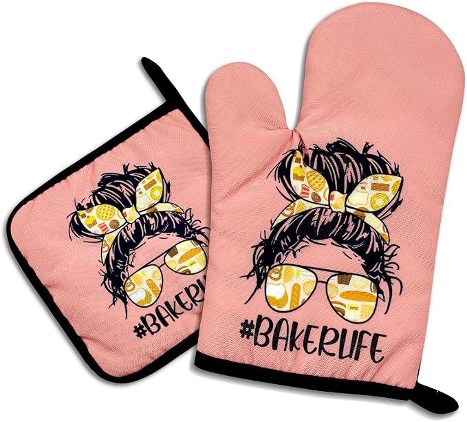 Bakerlife, Funny Oven Mitts and Pot Holders, Silicone Non-Slip Oven Mitts, Kitchen Gift for Women, Bake Lover Gift, Housewarming Gift Ideas