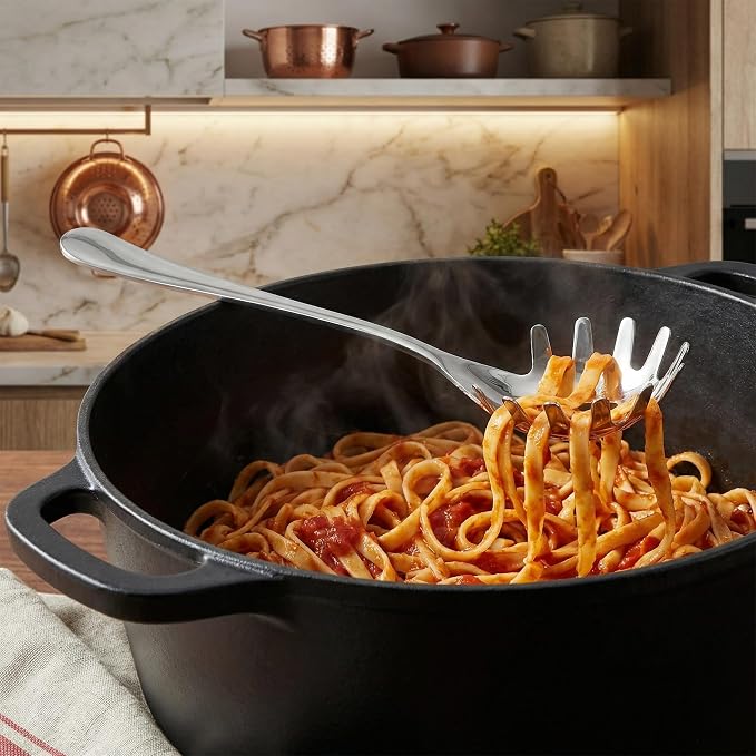 IMIKEYA Stainless Steel Pasta Server Spoon 9.44 Inches - Ergonomic Noodle Spoon for Spaghetti Pasta Serving and Ice Scooping in Kitchen and Bar