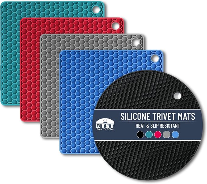 BTaT Silicone Trivet Mats, 2 Pack, Gray Silicone Trivets for Hot Pots and Pans