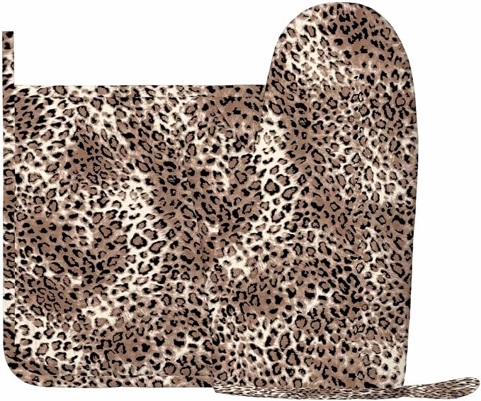 Mxocom Striped Leopard Oven Mitts and Pot Holders Sets Animal Skin Silicone Heat Resistant Kitchen Oven Gloves Pot Holder for Cooking
