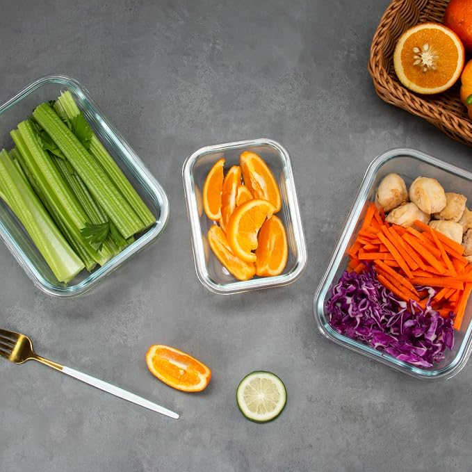 12 Pack Glass Storage Containers with Lids, Leak-Proof Meal Prep Containers, Dishwasher/Microwave/Oven/Freezer Safe Glass Food Storage Containers for Leftovers, to Go