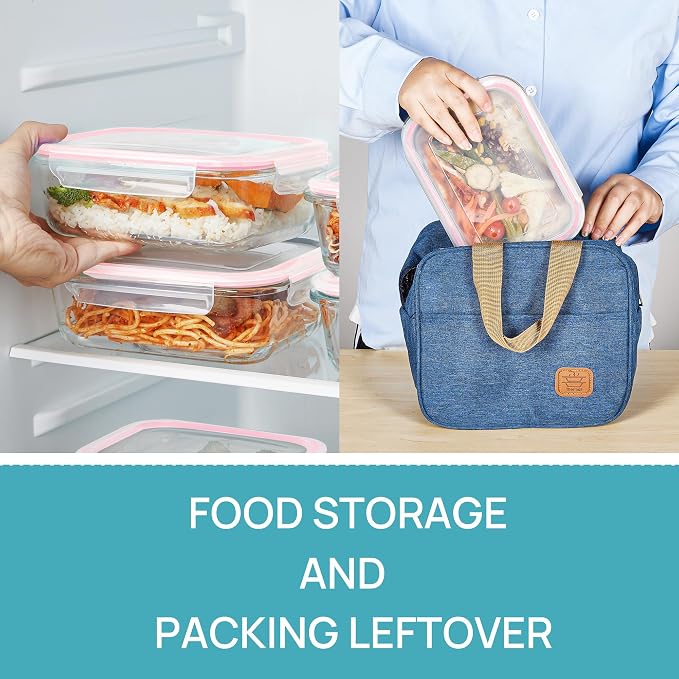 Vtopmart 5 Pack 35oz Glass Food Storage Containers with Lids, Pink | Meal Prep Containers, Airtight Reusable Lunch Container Set, Safe for Oven, Microwave, Freezer, and Dishwasher, BPA Free