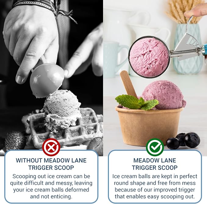 Meadow Lane Trigger Scoop - #24 Size (2-in Diameter) 2.7 Tbsp Capacity, Stainless Steel, Portion Control, Ice-cream & Cookie Dough Scoop, Blue