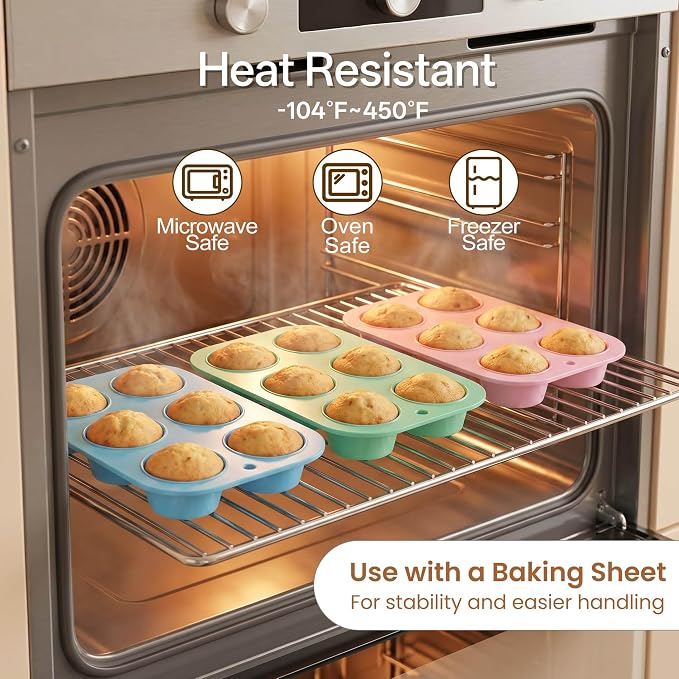 2 Pack Silicone Muffin Pan for Baking, Regular Size Nonstick Cupcake Pan, 6-Cup Silicone Muffin Tin BPA Free Dishwasher Safe, Great for Muffin Cupcake Brownie Egg Tart