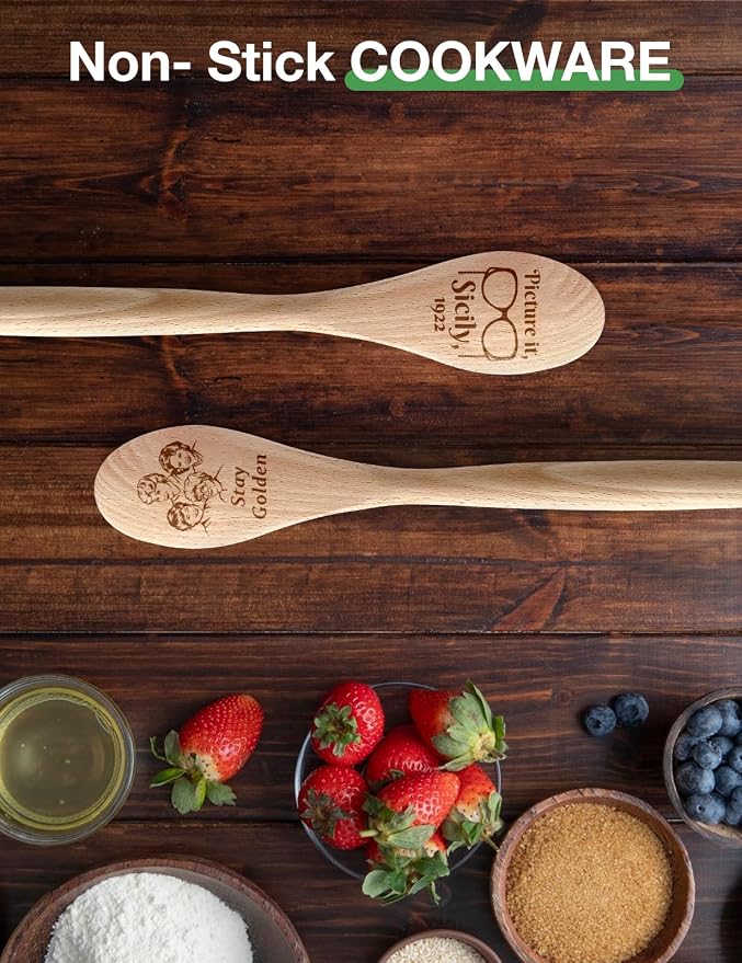 2PCS Funny Wooden Spoons for Cooking, Golden Girls Cooking Spoons for Women, Golden Girls TV Merchandise Show Gift, Kitchen Decor Accessories Housewarming Gifts for Woman Chef Fans