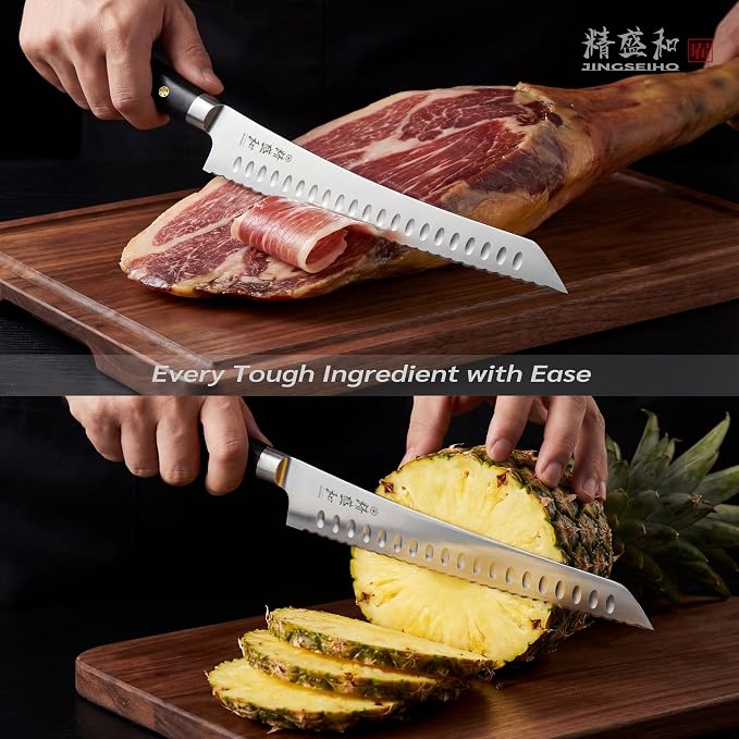 Bread Knife for Homemade Bread,Serrated Blade 10 in with Cover | Offset Handle, Outward-Curved Edge for Clean Even Slices, Slicer Cuts Sourdough, Bagels, Ham, Pineapple, Ideal Gift