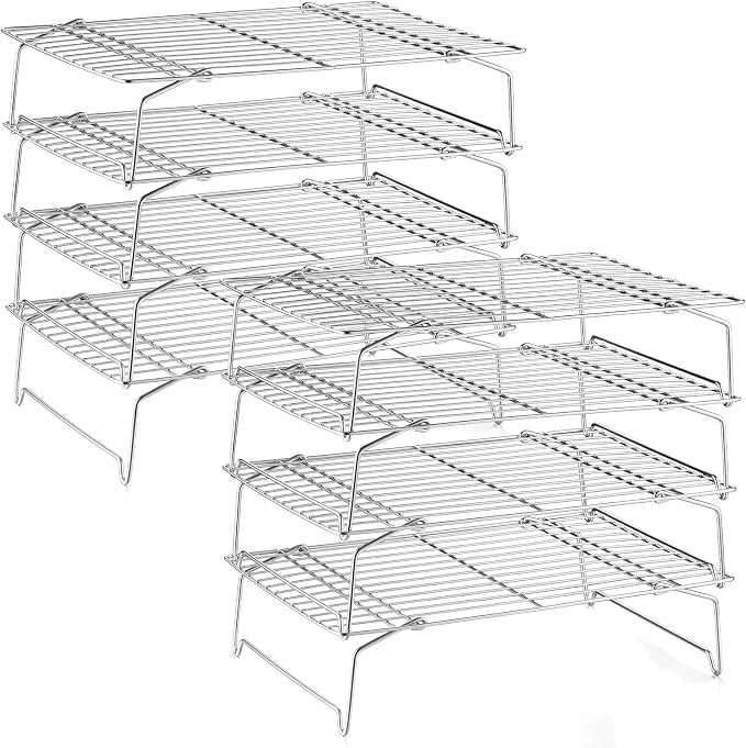 LIANYU 4-Tier Stackable Cooling Rack for Cooking & Baking, 10"x15", 2 Pack | Stainless Steel Collapsible Cooling Rack for Cookies, Cakes, Baking Wire Racks Fits Jelly Roll Pan, Oven & Dishwasher Safe