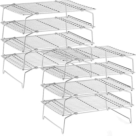 LIANYU 4-Tier Stackable Cooling Rack for Cooking & Baking, 10"x15", 2 Pack | Stainless Steel Collapsible Cooling Rack for Cookies, Cakes, Baking Wire Racks Fits Jelly Roll Pan, Oven & Dishwasher Safe