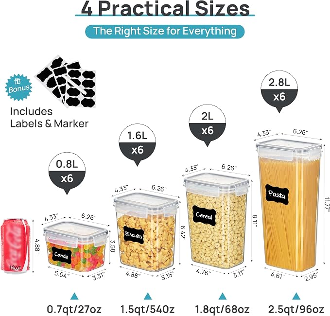 Vtopmart Airtight Food Storage Containers with Lids, 24 pcs, Gray | Airtight Seal, Multiple Sizes, BPA Free, Food Grade Material, Dishwasher Safe (Not Lids), Includes 24 Labels