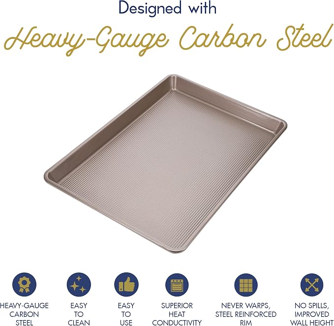 Wire Rack Baking Sheet Pan Set - Half Sheet Pan - Champagne | 100% Stainless Steel, Dishwasher Safe, Steel Reinforced Rim, Food Safe, Oven Safe, Non Stick, PFOA-Free, PTFE-Free
