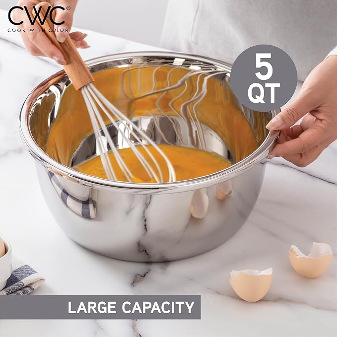 COOK WITH COLOR Stainless Steel Mixing Bowls Set - Nesting Bowls with Non-Slip Bottom and Easy-Grip Handles, Silver, 3 Pieces