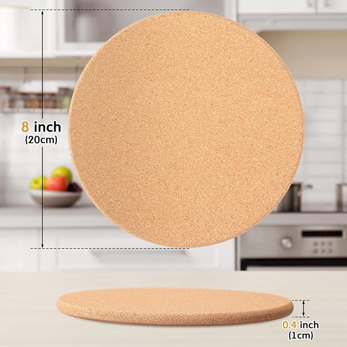Panitay 16 Pack 8 Inch Round Cork Trivets Thick Hot Pads Cork Trivets for Hot Dishes, Heat Resistant Multifunctional Large Coasters Set for Kitchen, Countertop, Table