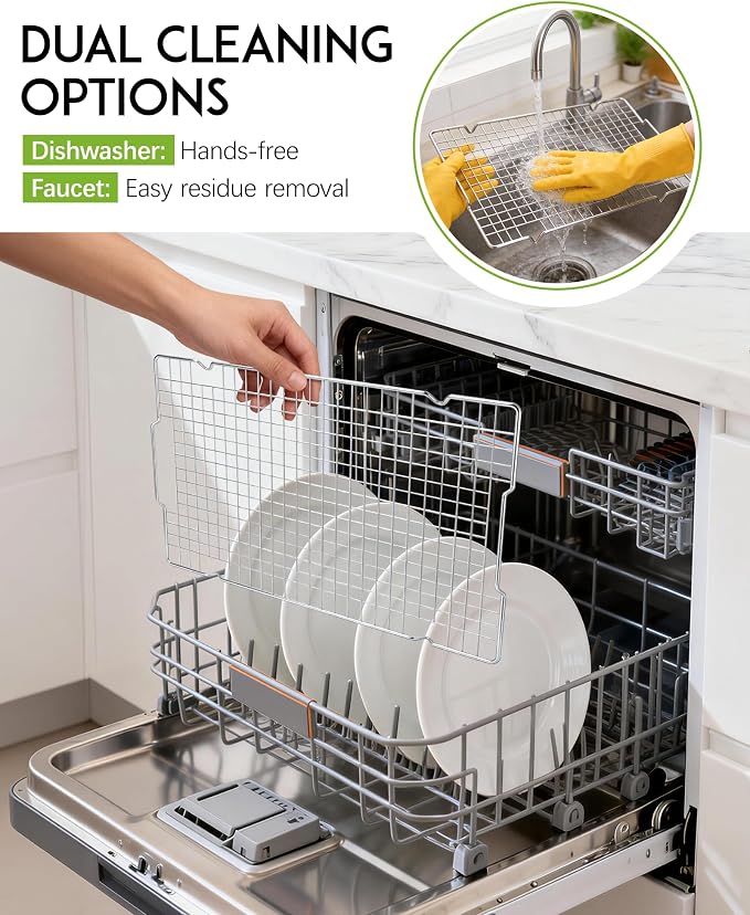 HULISEN 304 Stainless Steel Cooling Rack with Handles, 4-Pack, 16 x 10 Inch | Baking Rack for Half Sheet Pan, Dishwasher Safe, Oven Safe 500°F, Easy Transfer Design, For Baking, Roasting, Cooling Food
