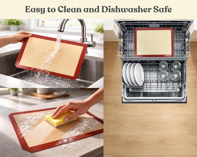 Silicone Baking Mats Set of 2, Half Sheet Nonstick Reusable Extra Thick Baking Sheet Liners for Cookies, Macarons, Bread, Pizza, Pastry, Red