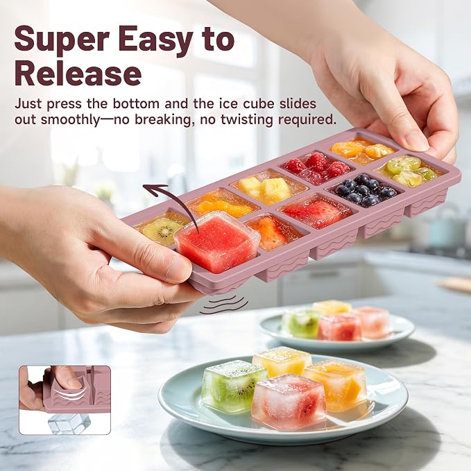 Aopigavi 2-Pack Ice Cube Trays, 10 Cubes 2 Tbsp. Silicone Freezer Molds with Lids, Reusable Ice Trays for Freezer, Kitchen, RV, Cocktail, Whiskey, Coffee, Soup & Food, BPA Free, Dishwasher Safety