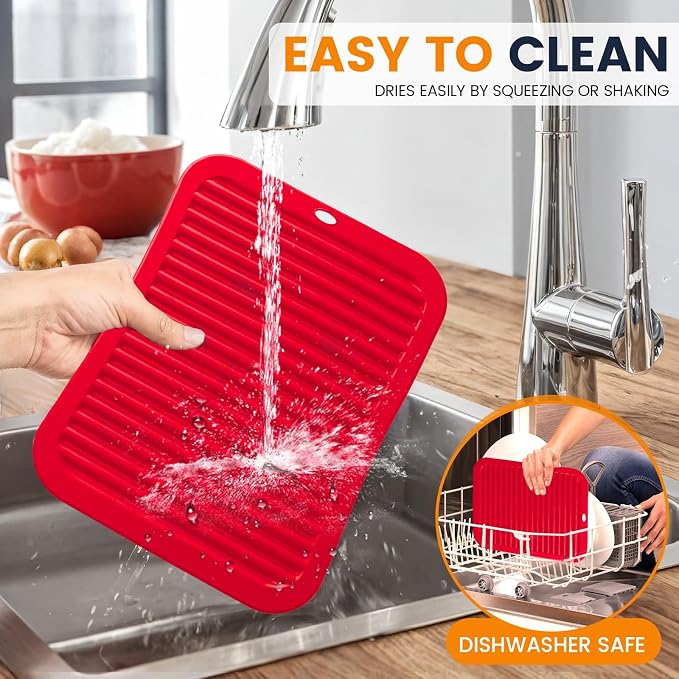 Silicone Trivet Mats 4 Heat Resistant Pot Holders Multipurpose Non-Slip Hot Pads for Kitchen Potholders, Drying mat, Jar Opener, Spoon Holder, Coaster(Crimson red)