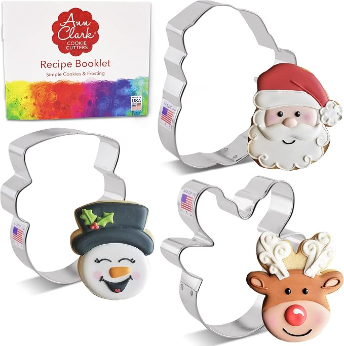 Ann Clark Faces of Christmas Cookie Cutters 3-Pc. Set (Santa, Reindeer, Snowman) Made in USA
