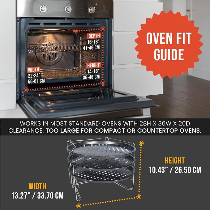 Chef Pomodoro Pizza Rack and Pan Baking Set, 13 Inch Foldable Cooling Stand | Space-Saving Foldable Design, Stainless Steel Cooling Rack for Oven & Grill, Non-Stick Perforated Serving Trays