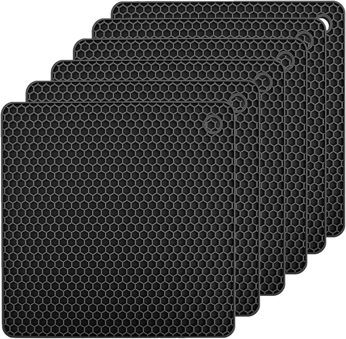 Silicone Trivet Mats Set of 6, Heat Resistant Non-Slip Food Grade | Multipurpose Hot Pads for Kitchen Use, Protects Countertops from Hot Pots, Dishes, Pan, Spoon Rest, Coaster