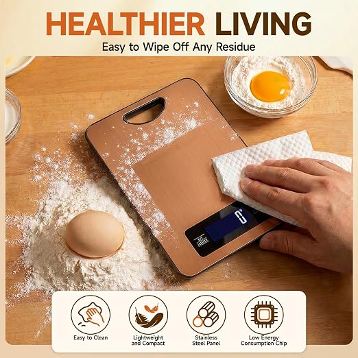 Food Scale, Digital Kitchen Scale with Hanging Loop, 11lb Baking Scale | 1g Accuracy, g/oz,etc.5 Unit Conversion, Tare Function, Fingerprint-Resistant Steel, Suitable for Cooking, Baking ,Meal Prep