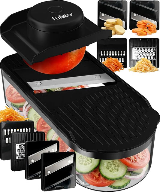 Fullstar Essential Mandoline Slicer for Kitchen - Space-Saving 4-in-1 Fruit Cutter, Cucumber Slicer, Julienne Peeler, Cheese Grater