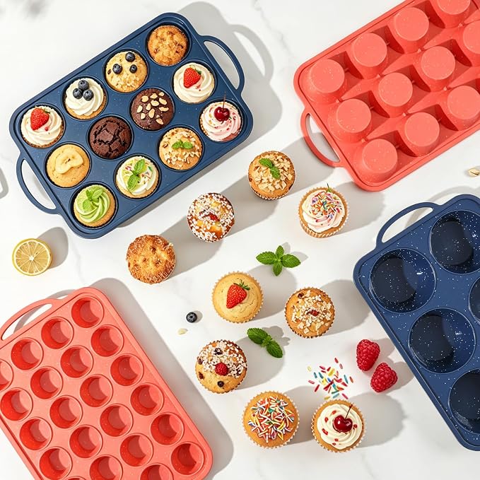 Vinino 24 Cup Silicone Muffin Pan with Metal Reinforced Frame | Nonstick, Food Grade Silicone, Easy Release, Oven Safe, Up To 446°f, Dishwasher Safe, Perfect for Muffins and Cupcakes