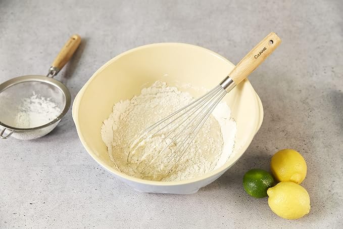 Culinare Naturals C70010 Whisk | Sustainable Bamboo/Stainless Steel | (L)340mm x (W)90mm | Manual Hand Held Whisking Tool/Kitchen Utensil | Metal Balloon Whisk | Not Dishwasher Safe