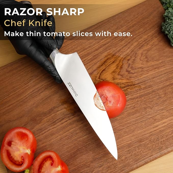 DiiHAUZZ Chef Knife, 8 Inch Ultra Sharp Kitchen Knife, Professional High Carbon Steel Chefs Knife with Full-Tang Ergonomic Handle for Meat Cutting, Vegetable Slicing and Chopping, Gift Box