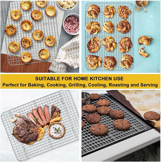 P&P CHEF 15.3 Inch Stainless Steel Cooling Baking Rack Set of 2 | Grid Cooking Racks for Griddle Roasting Grilling Warming, Good for Friends or Family, Oven & Dishwasher Safe, Heavy Duty