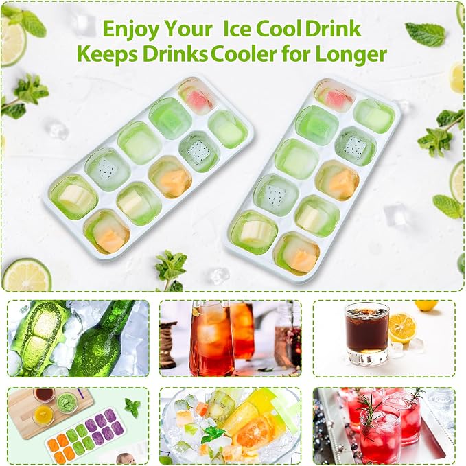 DOQAUS Ice Cube Tray with Lids - 4 Pack Stackable Silicone Ice Trays for Freezer, BPA & LFGB Safe, Easy Release for Kitchen, RV, Cocktail, Coffee, Soup & Food