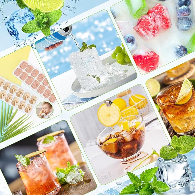 Set of 4 Silicone Ice Cube Trays with Lids, RISVOWO Stackable Ice Cube Mould, LFGB Certified and BPA Free, Reusable Ice Cube Mould for Whisky, Cocktail, Ice Cream, Freezer, Beverages