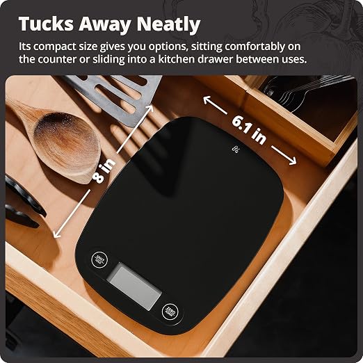 Greater Goods Food Scale – Digital Kitchen Scale, 1g Precision, Easy-Tare & Quick Conversion, Slim Compact Design, Durable & Portable | Ideal for Cooking, Baking & Meal Prep (Matte Black)