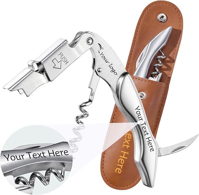 Fanery Sue Personalized Wine Opener - Custom Engraved Professional Corkscrews for Wine Bottles w/Foil Cutter and Cap Remover - Manual Wine Key
