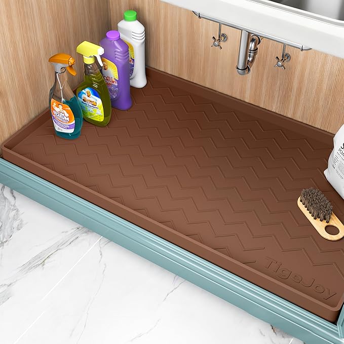 TigeJoy Under Sink Mats for Kitchen Waterproof 34" x 22", Cabinet Liner | Leak-Proof Silicone Mat Sink Protector, Kitchen Essentials Organizer and Storage,Boot or Shoe Tray, Pet Feeding Mat